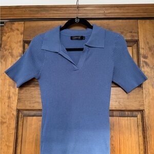 Zesica Short Sleeve Ribbed Collared Top in Blue